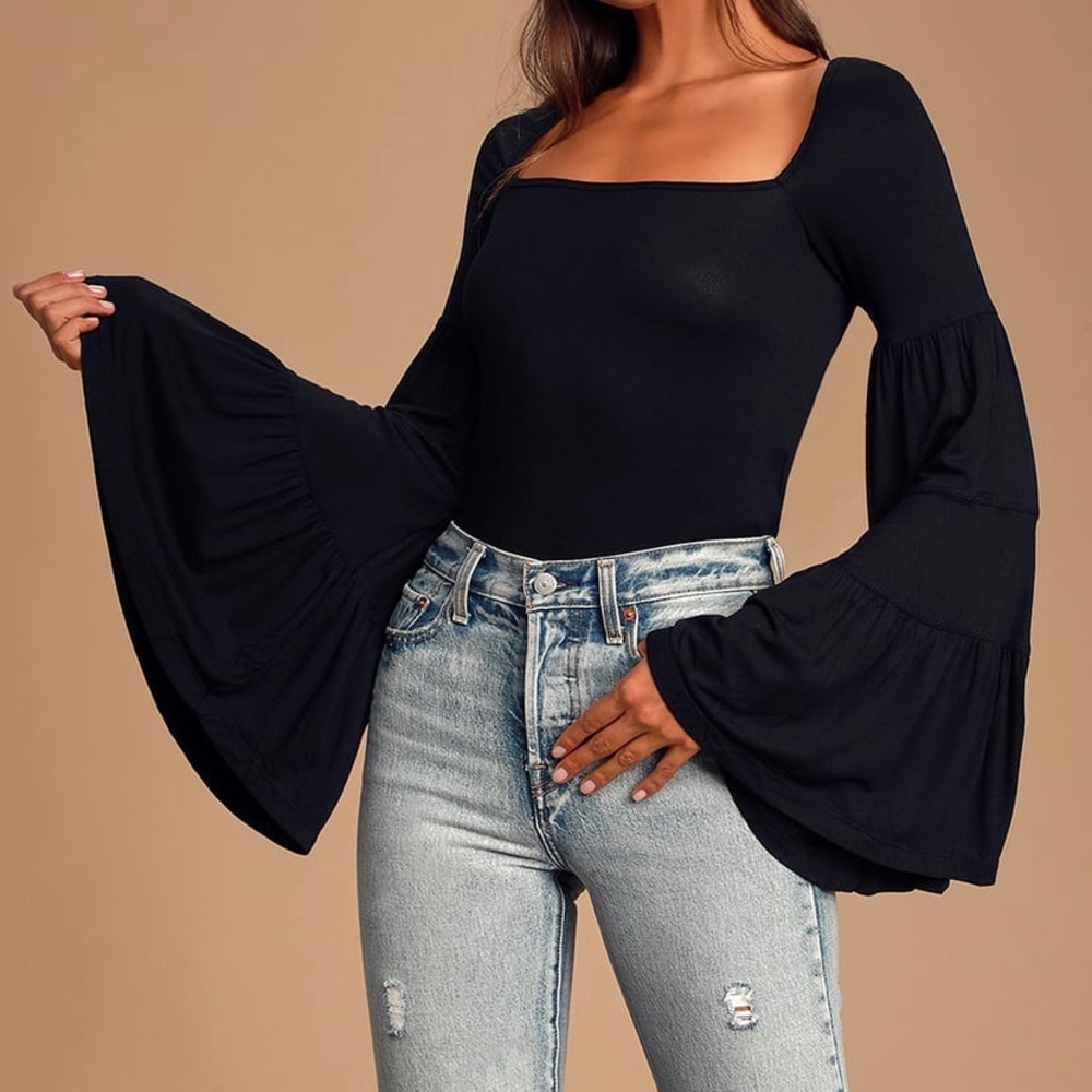 Free People BABETOWN Long Sleeve Blouse Black